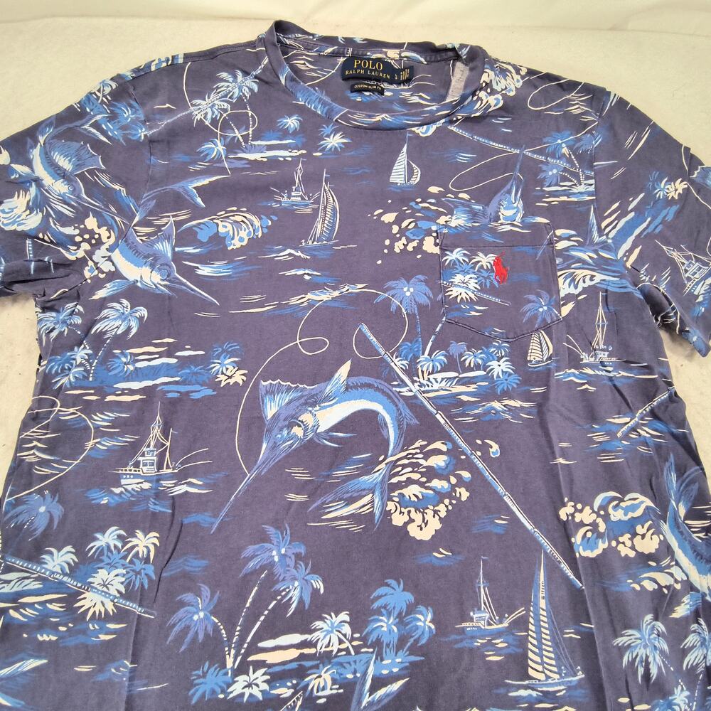 Polo Ralph Lauren Custom Slim Fit Crew Neck Short Sleeve Shirt Mens Size L Blue